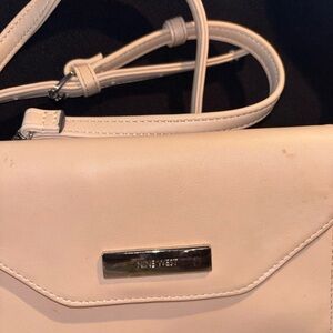 Nine West Cream Leather Crossbody with Metal Logo Plate